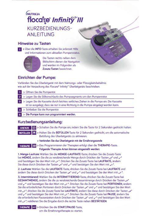 Kurzbedienung Infinity III Pumpe